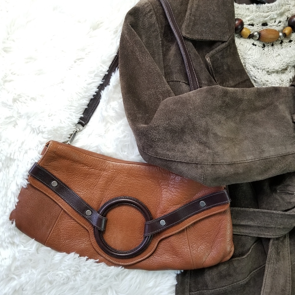 Christopher Kon Leather Clutch Handbag w/ Strap